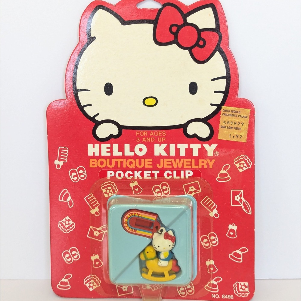Vtg 1984 Sanrio Hello Kitty Boutique Jewelry Pocket Clip Rocking Horse #8496 NEW